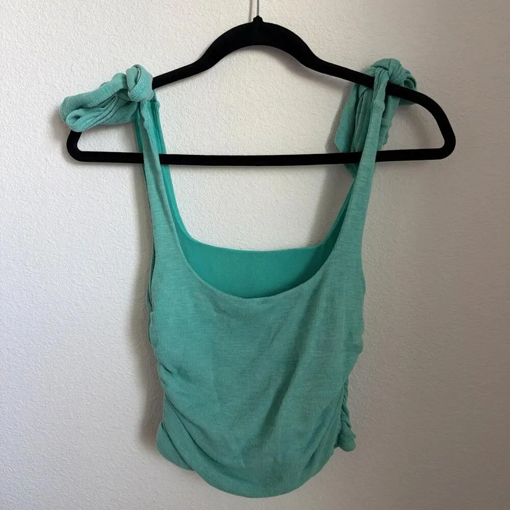 Free People Boulevard Bow Tie Strap Teal Tank Top - Size XS